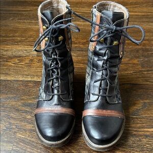 Elegant Black and Brown Lace-Up Women's Boots